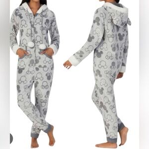 Disney Gray Mickey Mouse Women's Hooded Pajama Onesie